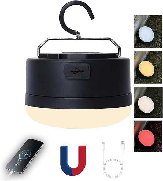 LED Rechargeable Camping Light, 4 Modes, Bright Tent Light with Magnetic Base, Red Light Camping Lantern, Portable Flashlight, Power Outage Light