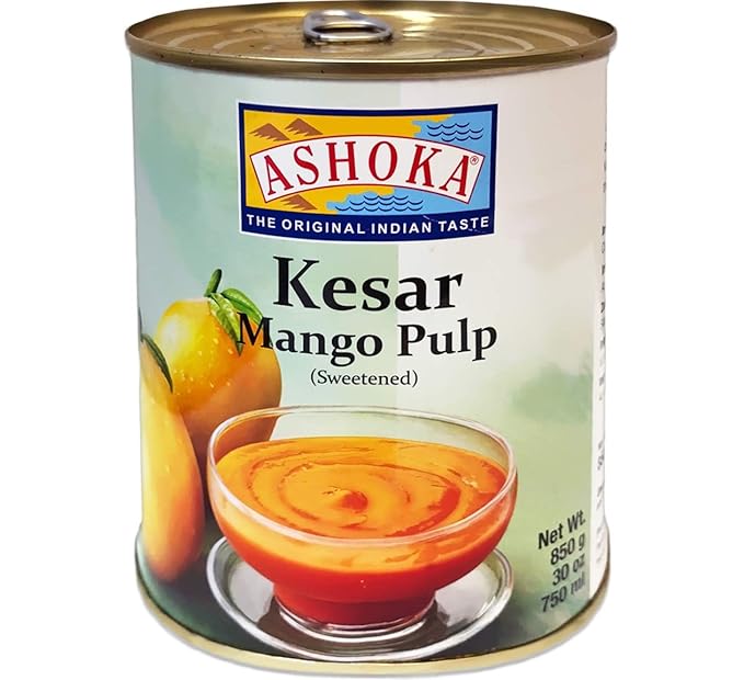 Ashoka Premium Mango Puree, Sweetened Kesar Mango Pulp, Great for Smoothies, Juices, Baking, and Eating as Whole, Rich Mango Concentrate from India, 30 Ounce