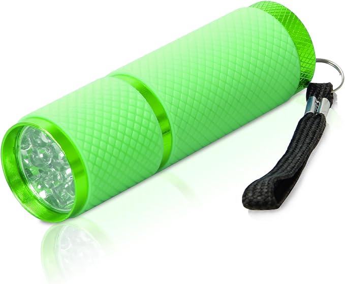 AHIER 9 LED Glow in Dark Flashlights, Rubber Coated Small Flashlights with Straps, Portable Handy Lights for Camping, Hiking, Indoor, Assorted Colors (Green)
