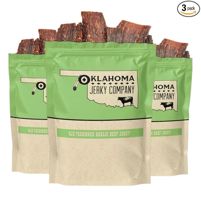 Old Fashioned Garlic Beef Jerky - No Frills Tough and Old Style Dry Beef Jerky - All Natural, Gluten Free, No Added Preservatives and No Added MSG, Healthy Protein Snacks, 2 oz (Pack of 3)