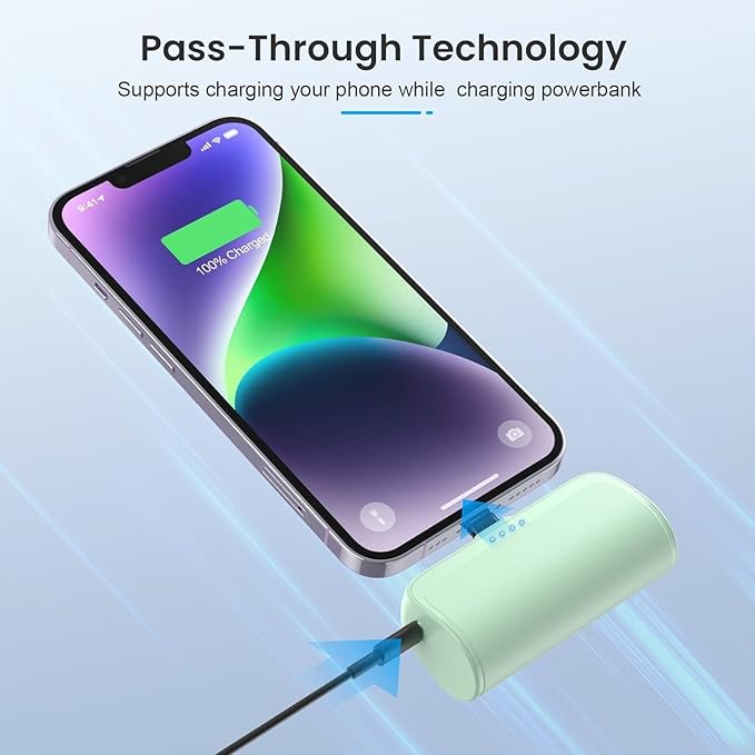 [2 Pack] Mini Portable Charger for iPhone 5200mAh,PD Fast Charging Power Bank,Ultra-Compact Battery Pack Travel Portable Charger Compatible with iPhone 14 13 12 11 X 8 7 6 Series,Purple +Light Green