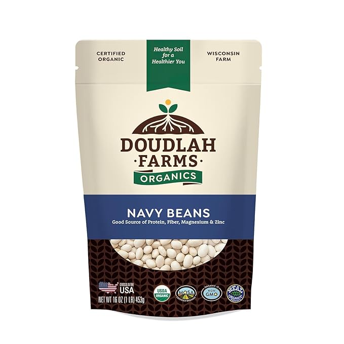 Organic Navy Beans 1 lb - Non-GMO, USDA Organic, Tested Clean Certified, Vegan - Rich in Fiber & Protein for Soups, Burritos, Salads & Chili - Grown In USA, Farmed From Regenerative Soil by Doudlah Farms
