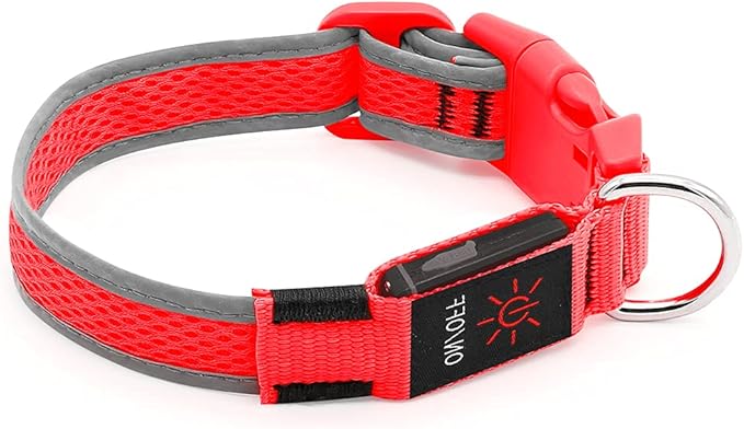 YFbrite Light up Dog Collar, USB Rechargeable LED Puppy Collar Super Bright Adjustable Glowing Dog Lights for Night Walking (Red, Large)