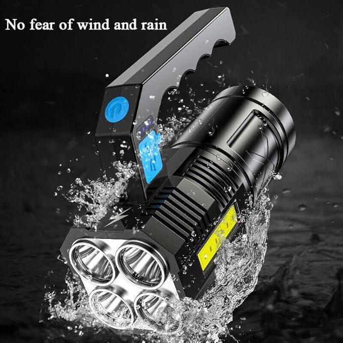 LED Flashlight USB Rechargeable, High Lumens Tactical Light with Sidelight, 4X LED, Zoomable, Handheld Super Brightest Flashlights, Portable Torch for Outdoor Camping Home Emergency Lantern