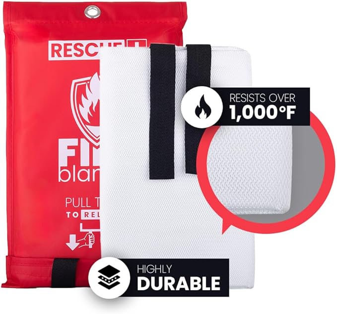Rescue+ Emergency Fire Blanket for Home, Kitchen, Workplace & Travel, 40??x 40??Fiberglass Flame Retardant Safety Blanket, Fire Suppression for House, Camping, Car Emergencies - 1 Pack