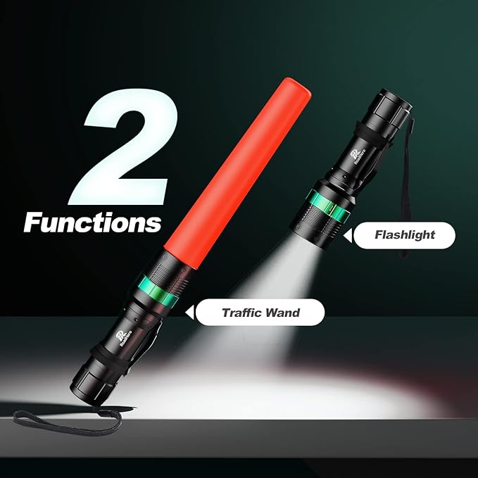 RoadHero 6 Pieces 11 Inch Traffic Wand with Strobe Modes LED Safety Signal Flashlight Wand with Wrist Strap and Side Clip for Traffic Control, Parking, Using 3 AAA Batteries, Batteries Not Included