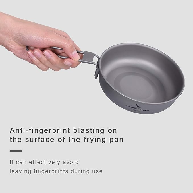 Boundless Voyage Titanium Frying Pan with Folding Handle Ultra-light for Camping Picnic Skillet Griddle Tableware Cookware A-Ti2061C