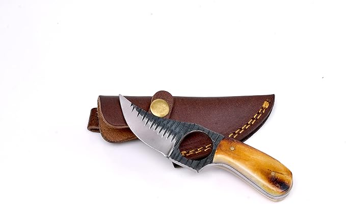 Titan International Knives Skinning Knife Carbon 1080 Steel | Small Handmade Hunting Fixed Blade | Burnt Bone Handle Knife with Leather Sheath | 3 Inch Blade Outdoors Camping Gear
