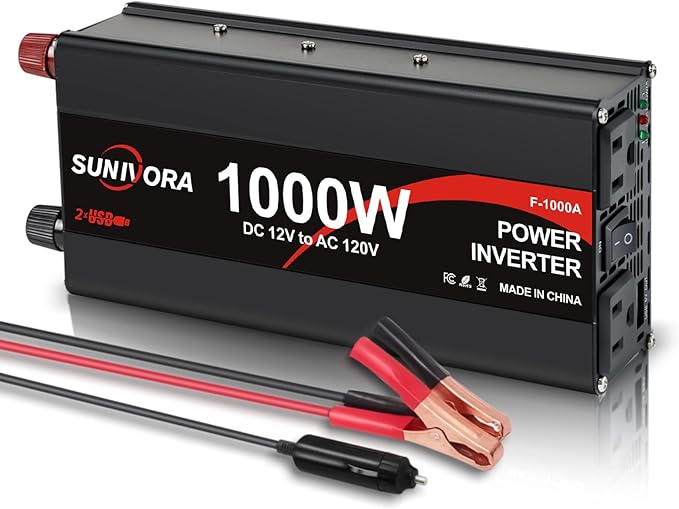 1000 Watt Inverter 12V DC to 110V/120V AC 60HZ 2000 Watt(Peak) Car Power Inverter with 2 AC Outlets & Dual USB Ports for Car Vehicle Truck Camping