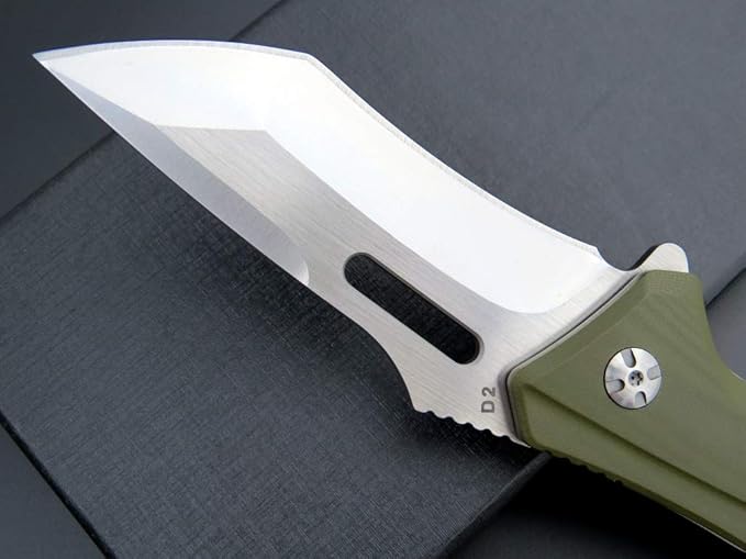 Eafengrow EF908 Pocket Knife Sanding Finished D2 Steel Blade G10 Handle Pocket Clip and Liner Lock with Titanium Coating Tactical Camping Survival Tool Knives (GREEN)