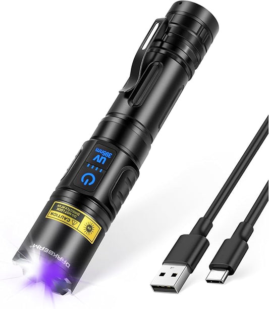 DARKBEAM UV Flashlight Blacklight 395nm Black Light, High Lumens LED Flashlights USB Rechargeable Super Bright for Camping, Powerful Woods Lamp Pet Urine, Uranium Glass Detector, Resin Curing