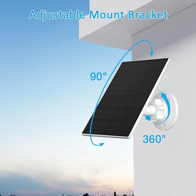 2W Solar Panel for Security Camera Outdoor, USB/USB-C Charger with IP65 Waterproof, 360° Adjustable Mount & 7.2ft Cable, Compatible with Rechargeable Battery Cameras (2 Pack, White)