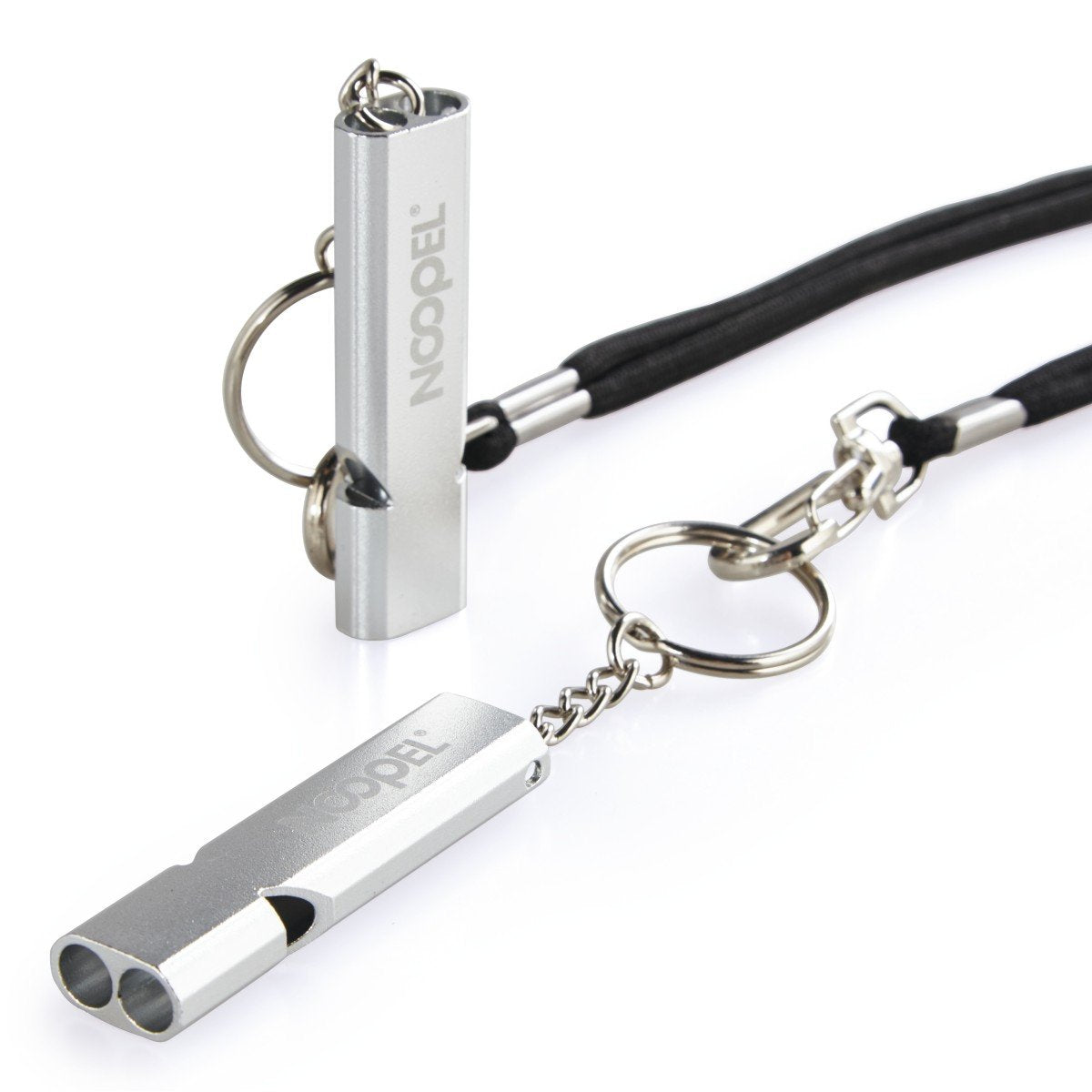 Noopel 2 Pack Survival Whistle with Lanyard and Keychain Double Tubes Emergency Safety Whistle with
