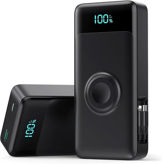 5-in-1 Portable Charger for iPhone,40800mAh Power Bank Built-in Retractable Cable and iWatch Charger,25W PD QC4.0 Fast Charging Battery Pack,Travel Essential Charger for iPhone 17/Air/16,Android,Black