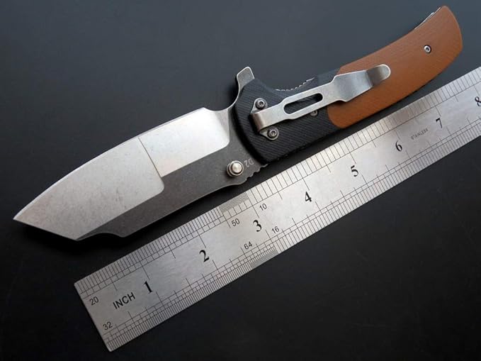 Eafengrow EF69 Pocket EDC Knife with Clip,Flipper Folding Knife for Camping Survival and Outdoor Activities Liner Lock. (EF69-brown)