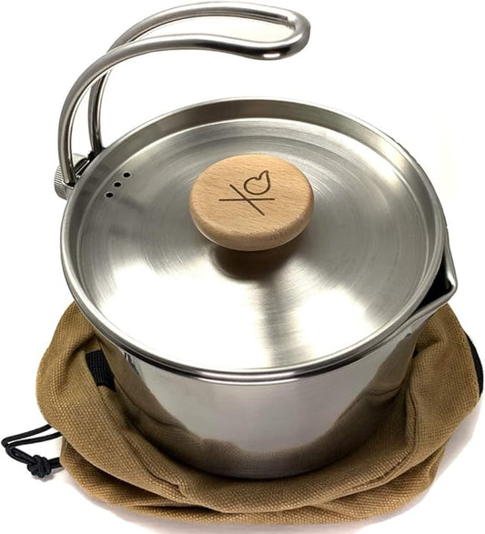 Überleben | Kessel Camp Kettle ??37 fl oz (1.1L) Camping Pot with Locking Lid, Hanger & Canvas Bag ??Bushcraft Coffee & Tea Kettle, Outdoor Cooking Camping Essentials