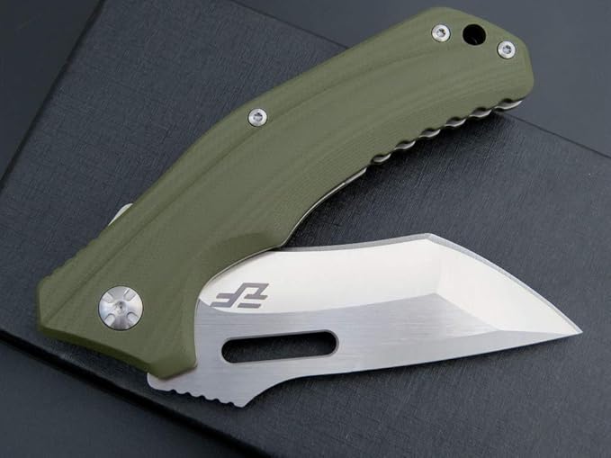 Eafengrow EF908 Pocket Knife Sanding Finished D2 Steel Blade G10 Handle Pocket Clip and Liner Lock with Titanium Coating Tactical Camping Survival Tool Knives (GREEN)