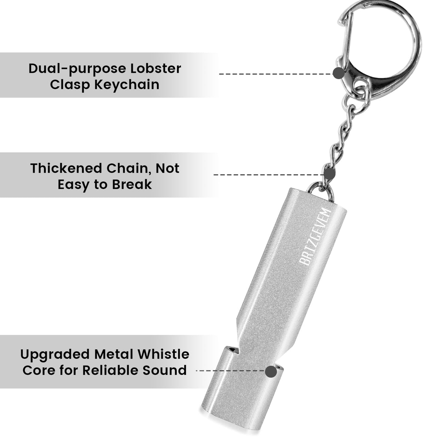 BRIZGEVEM 120+dB Aluminum Emergency Survival Whistle with Lanyard Keychain
