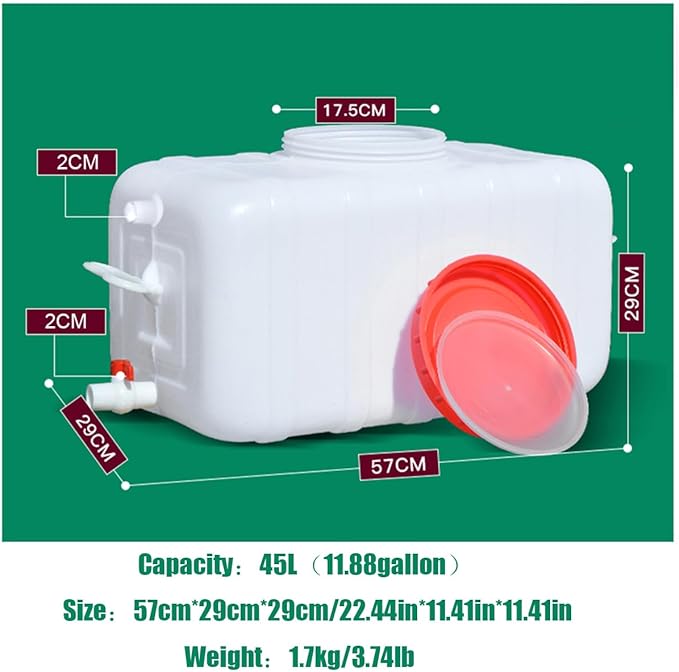 Food Grade Water Carrier 45L/75L/100L/200L Water Container Water Container with Faucet，Portable Water Storage Jug Perfect for Outdoors Camping Hiking Emergency(Size:45L/11.88gal)