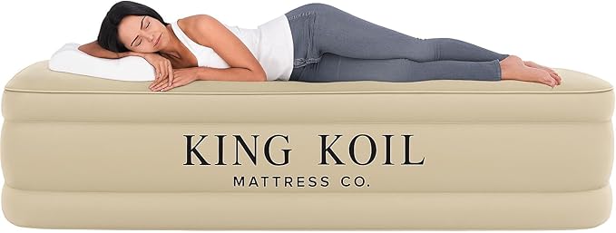 King Koil Luxury California King Air Mattress with Built-in Pump for Home, Camping & Guests - 20??King Size Inflatable Airbed Luxury Double High Adjustable Blow Up Mattress, Durable Waterproof