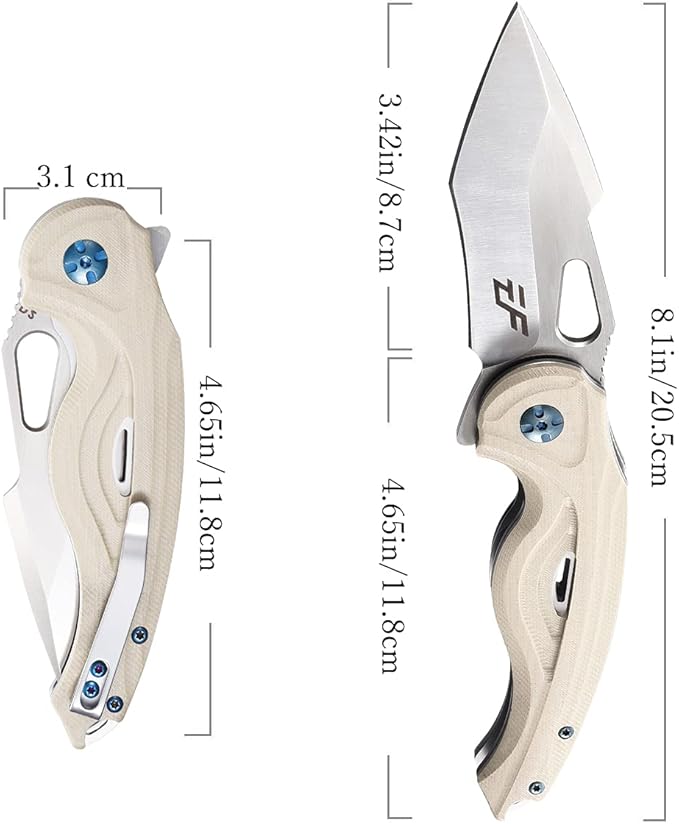 Eafengrow EF936 Pocket Knife,G10 Handle D2 Steel Blade Knife with Ball Bearing Safe Open Flipper Knife Liner Lock Tactical Tool Knives for Camping Survival Hiking (desert)