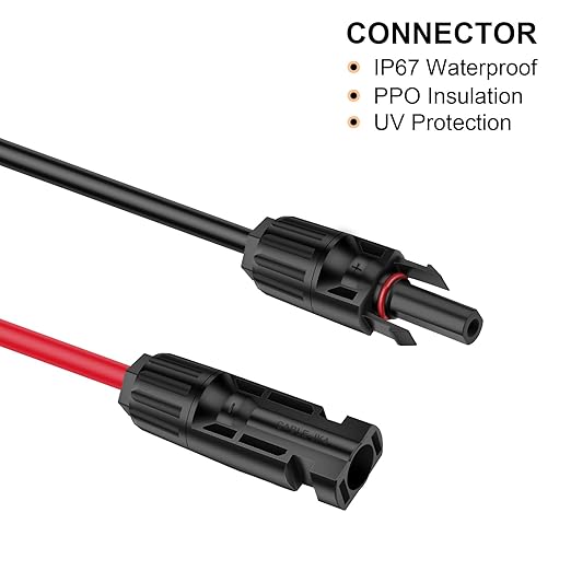 30FT 10AWG Solar Panel Extension Cable with Pair of Connectors, Solar Cable for Solar Panels, Charge Controllers and Solar Generator (10AWG, 30FT)