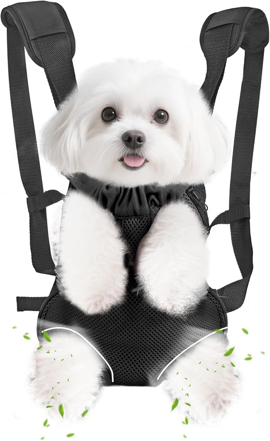 Inspack Dog Backpack Carrier/Cat Carrier, Adjustable Pet Front Carriers Travel Bag for Puppy Medium Dogs, Legs Out, Soft Ventilated Dog Chest Carry Backpacks for Hiking/Camping, 2.5-4 lbs, Black