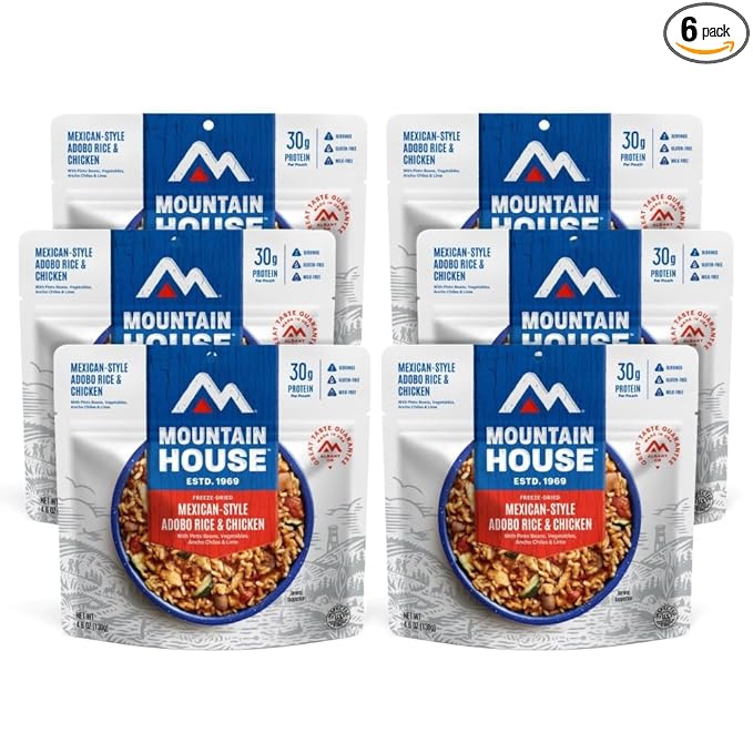 Mountain House GlutenFree MexicanStyle Adobo Rice & Chicken FreezeDried Food for Camping, 12 Servings, 30Year ShelfLife
