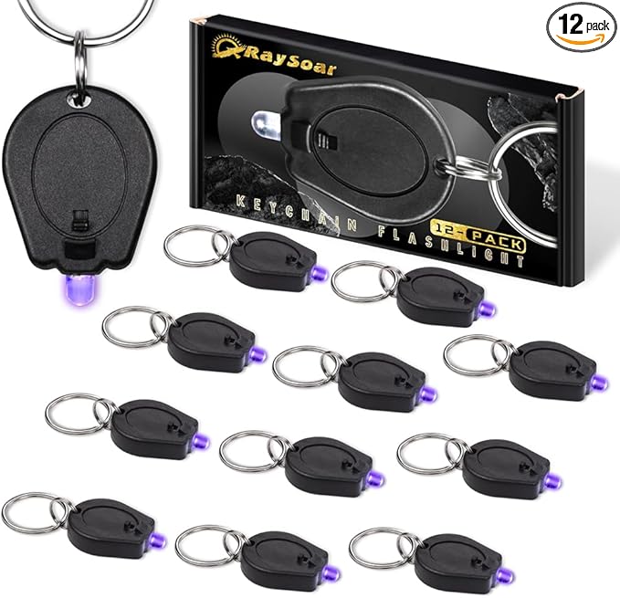 12 Pack Mini UV LED Keychain Flashlight, 395nm Ultra Violet Flashlight, UV Keychain Flashlight, Keychain Light Black Light for Detections