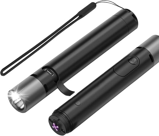 Tactical Flashlight 500 Lumens, LED Flashlight Rechargeable with Lighter & Alarm, 150m Beam