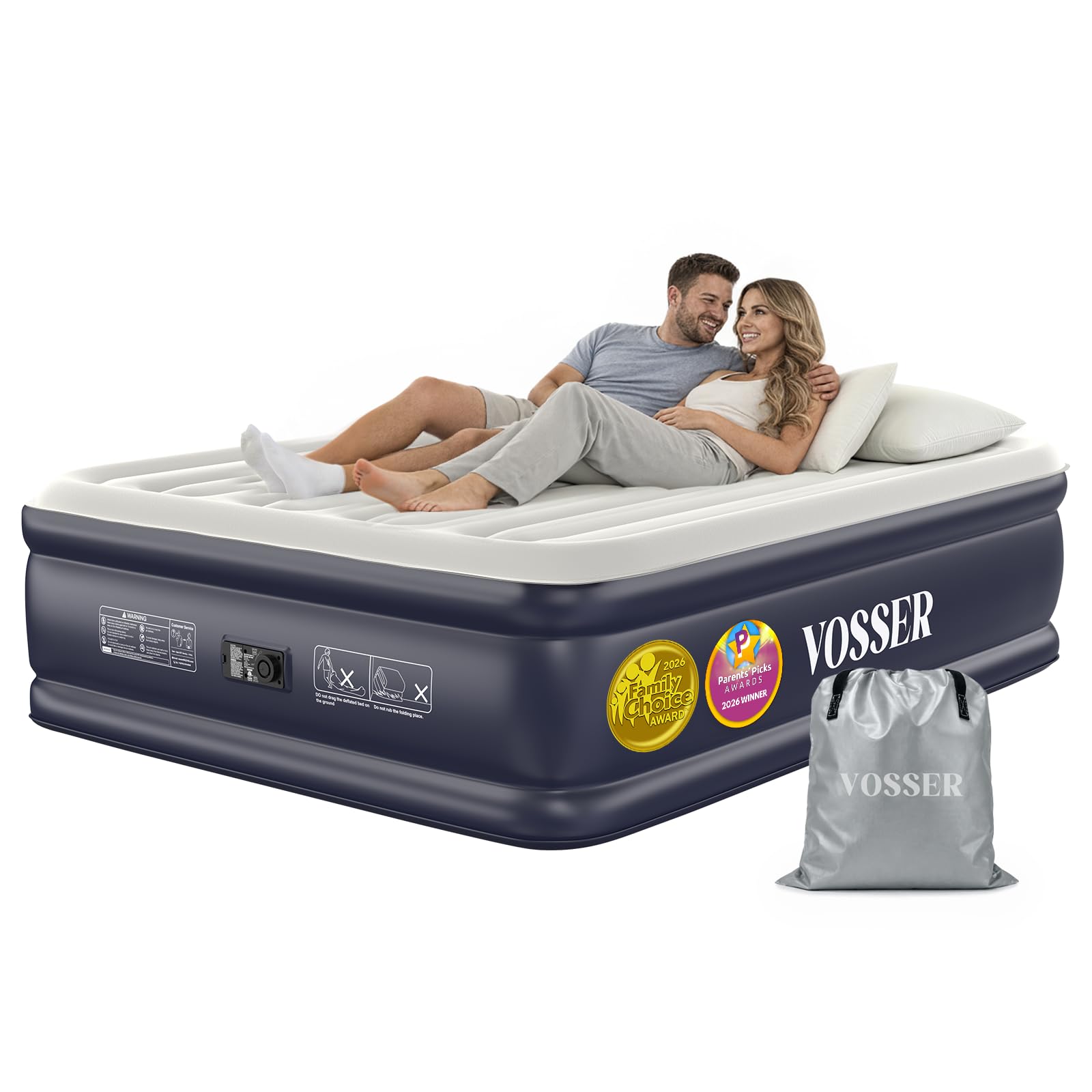 VOSSER Air Mattress Queen with Built-in Pump, Blow up Bed,18" Raised