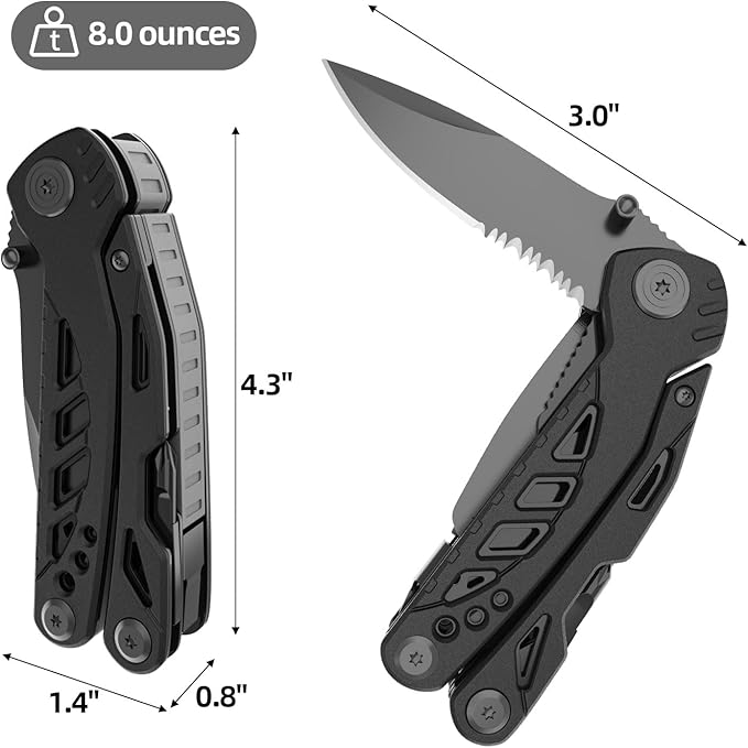 Pohaku Multitool Knife, Pohaku 13 in 1 Pocket Multitool, Multi Tool with 3" Large Blade, Safety Locking Design, Spring-Action Plier, Durable Nylon Sheath for Outdoor, Camping, Fishing, Survival,Hiking
