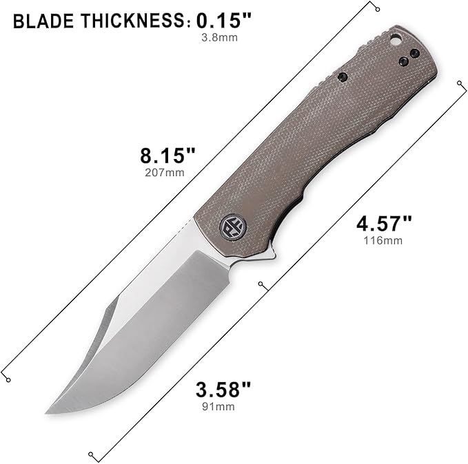 Petrified fish PFP03 Victor,3.58" K110 Satin Blade,140g Micarta Handel Flipper Liner lock Folding knife (Khaki Satin)