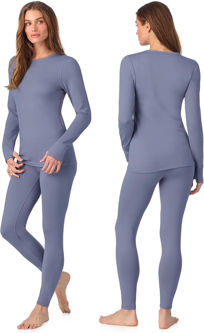 Cuddl Duds Womens Fleece Lined Thermal Base Layer Set – Long Sleeve Shirt & Leggings for Cold Weather – Lounge Set for Women