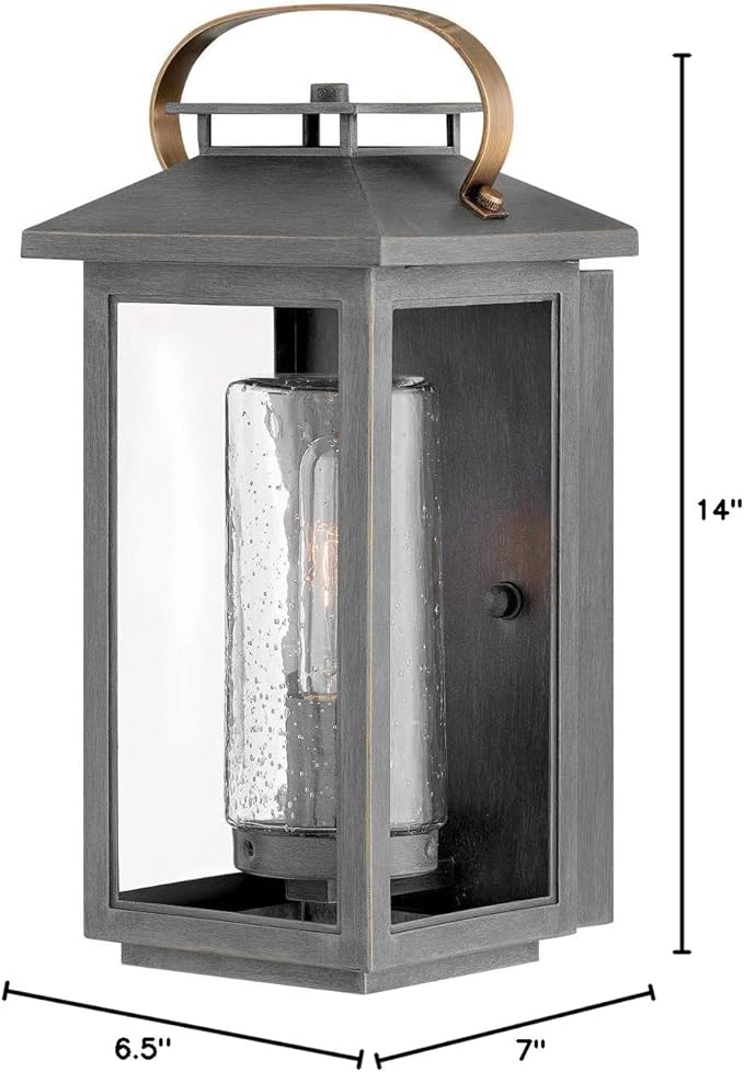 Hinkley Atwater Medium Wall Mount Outdoor Lantern - Composite, Clear Seedy Glass, Anti-Fade, LED Included - Ash Bronze Finish