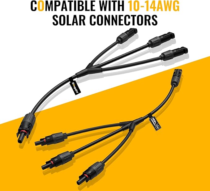 BougeRV Solar Y Branch Connectors Solar Panel Parallel Connectors 1 to 3 Solar Cable Wire Plug Tool Kit (2 Pairs M/FFF and F/MMM)
