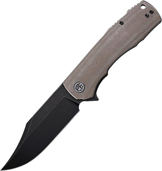 Petrified fish PFP03 Victor,3.58" K110 Satin Blade,140g Micarta Handel Flipper Liner lock Folding knife (Khaki Black Stonewashed)