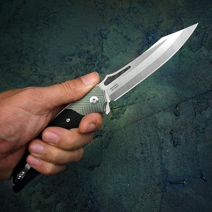 Folding Pocket Knife with Clip, Original sharp folding knife Liner Lock, G10 and Titanium Alloy Handle, Sandvik 14C28N Steel Flipper EDC