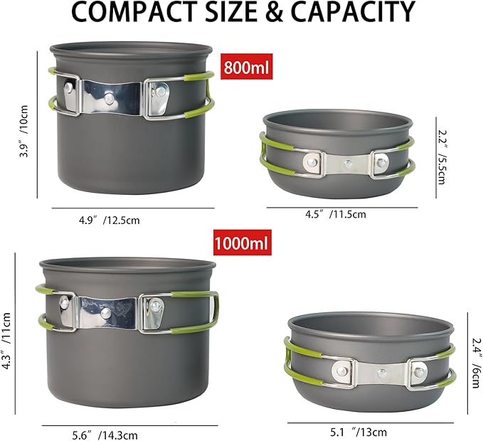 Camping Cookware Set, 4-Piece Portable Lightweight Cook Set for Outdoor Cooking & Boiling