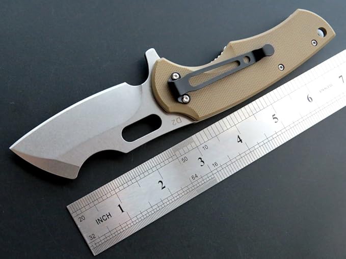 Eafengrow Pocket Knives D2 Blade and G10 Handle Folding Camping Knife Mini Outdoor Pocket Knife Survival Tool (EF13-brown)