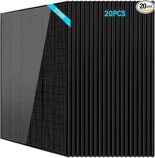 SUNGOLDPOWER 20pcs 370W Solar Panels Monocrystalline, Grade A Solar Cell, Waterproof IP68, High Efficiency Solar Panel On/Off Grid Supplies for Charging Station, Household, Marine, RV, Tiny House
