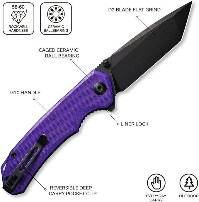 CIVIVI Brazen Folding Pocket Knife,3.5-Inch Tanto D2 Plain Blade,G-10 Outdoor Camping Hiking Knife with Thumb Studs and Flipper Opener,Unique Tool Gift for EDC Men Women C2023D