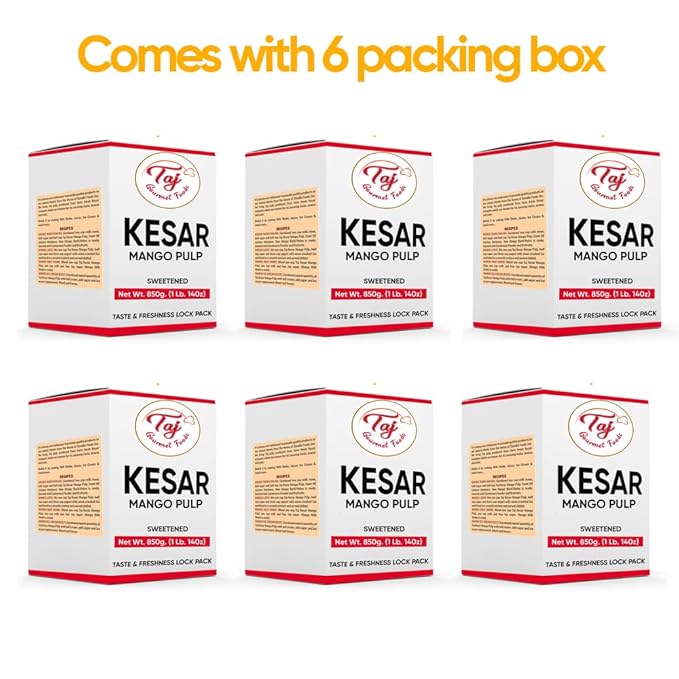 TAJ Kesar Mango Pulp Puree 6-Pack | Great for Lassi Shake | 30-Ounce (850g)