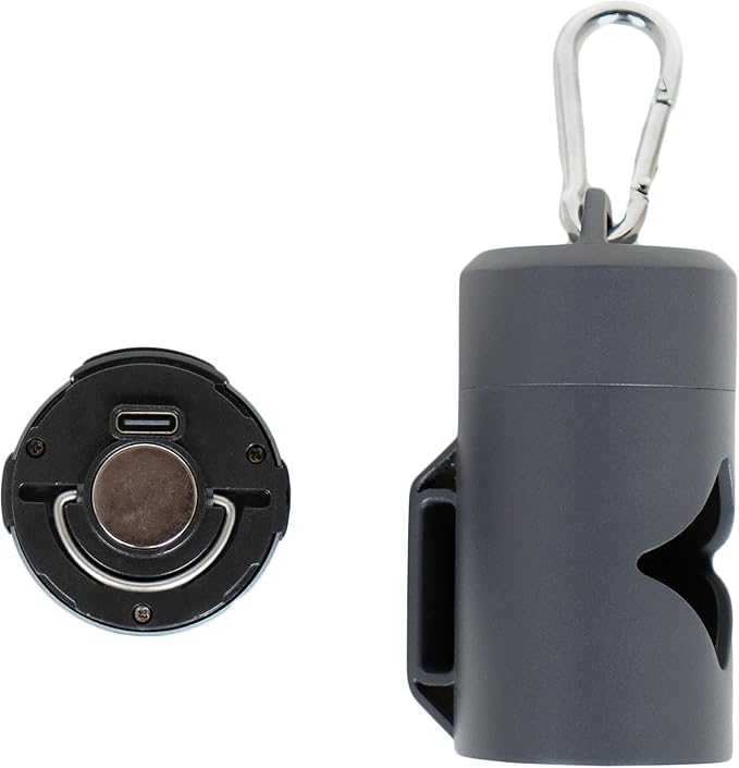 Lumi Dog Waste Bag Holder with LED Flashlight, Hands-Free Dog Walking Accessory with Carabiner Clip & Bags - Perfect for Camping and Lighting Your Path (BLACK)