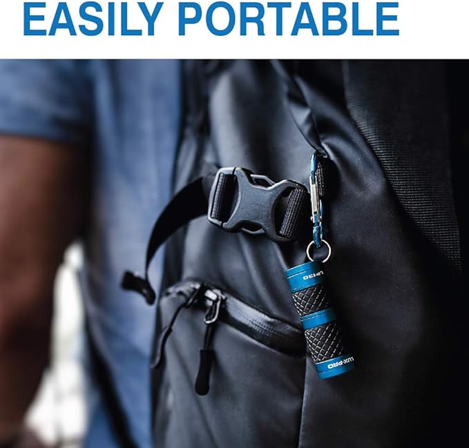 LUXPRO 40 Lumen Keychain Focus Mini LED Flashlight - Features Aircraft-Grade Aluminum and Rubber Grip - Gift for Kids with a Matching Carabiner Clip - Batteries Included - 4 Pack