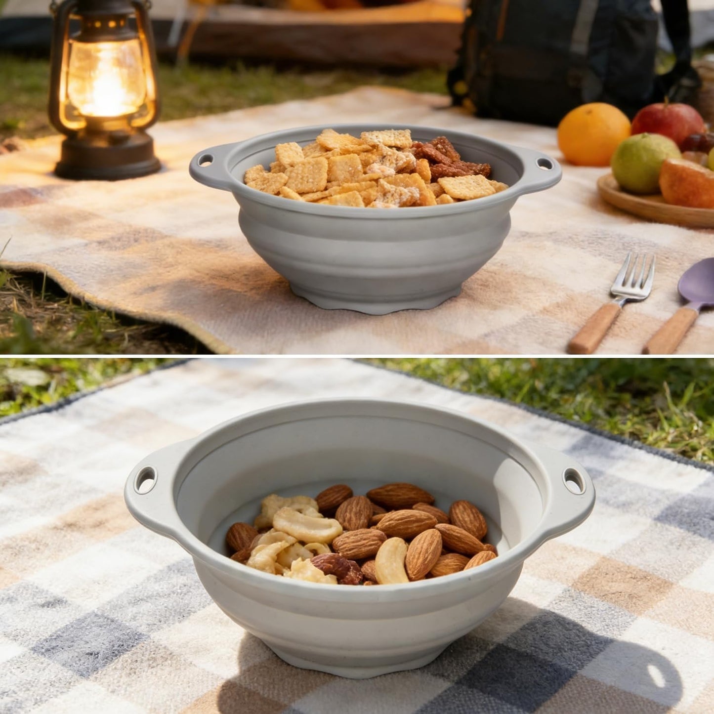 Collapsible Silicone Mixing Bowl - 1800ml(60 fl oz) - BPA Free, Dishwasher Safe, Non-Slip Base Space Saving for Kitchen, Camping & Travel (Grey)