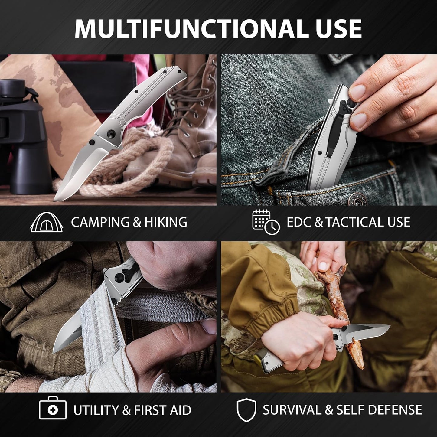 EDC Folding Pocket Knife – Aluminum Handle Utility Blade with Pocket Clip for Camping & Everyday Carry