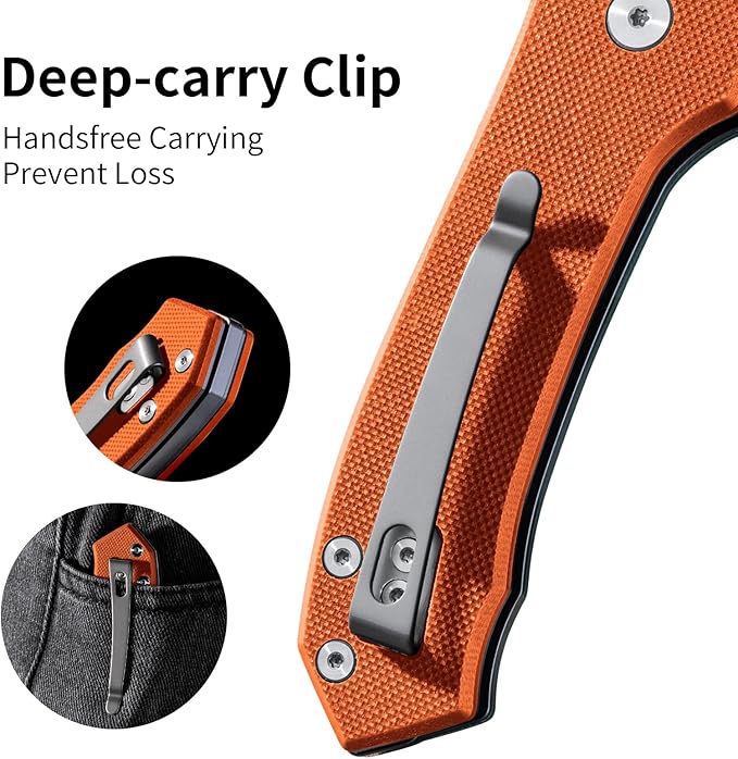 Button Lock Pocket Knife with 2.85 inch VG10 Steel Blade G10 Handle, Folding Knife for EDC, Orange