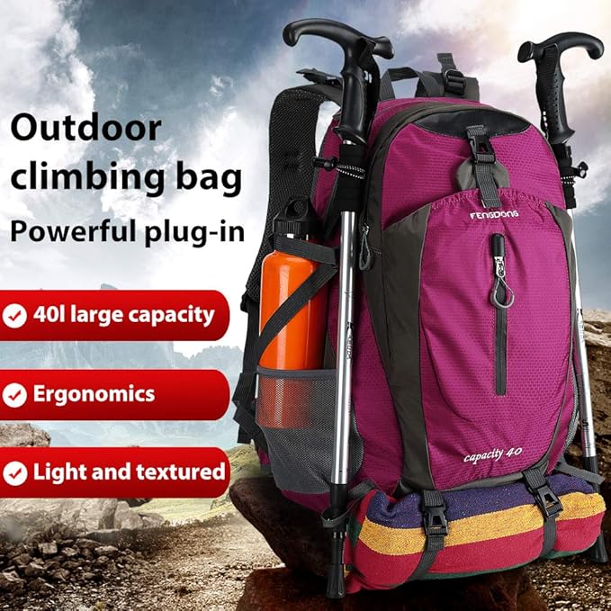 FENGDONG 40L Waterproof Lightweight Outdoor Daypack Hiking,Camping,Travel Backpack for Women Men Pink