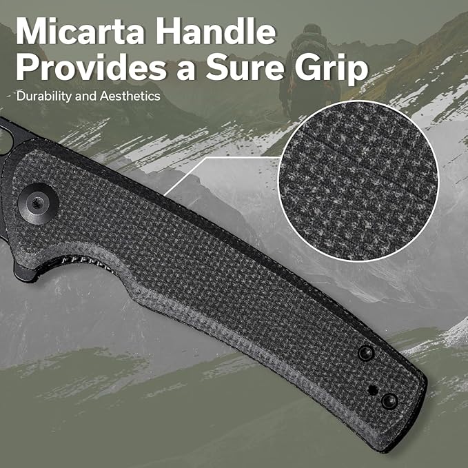 SENCUT Pocket Knife for Men, Vesperon Folding Knives for EDC, 3.35" Blade Micarta Handle, Liner Lock knives for Outdoor Indoor S20065-3 (Double Black)